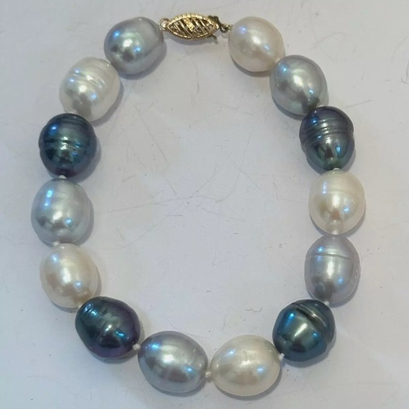 10-9mm South Sea & Tahitian Pearl Bracelet Multicolor 8” 14K Yellow Gold - Picture 3 of 14